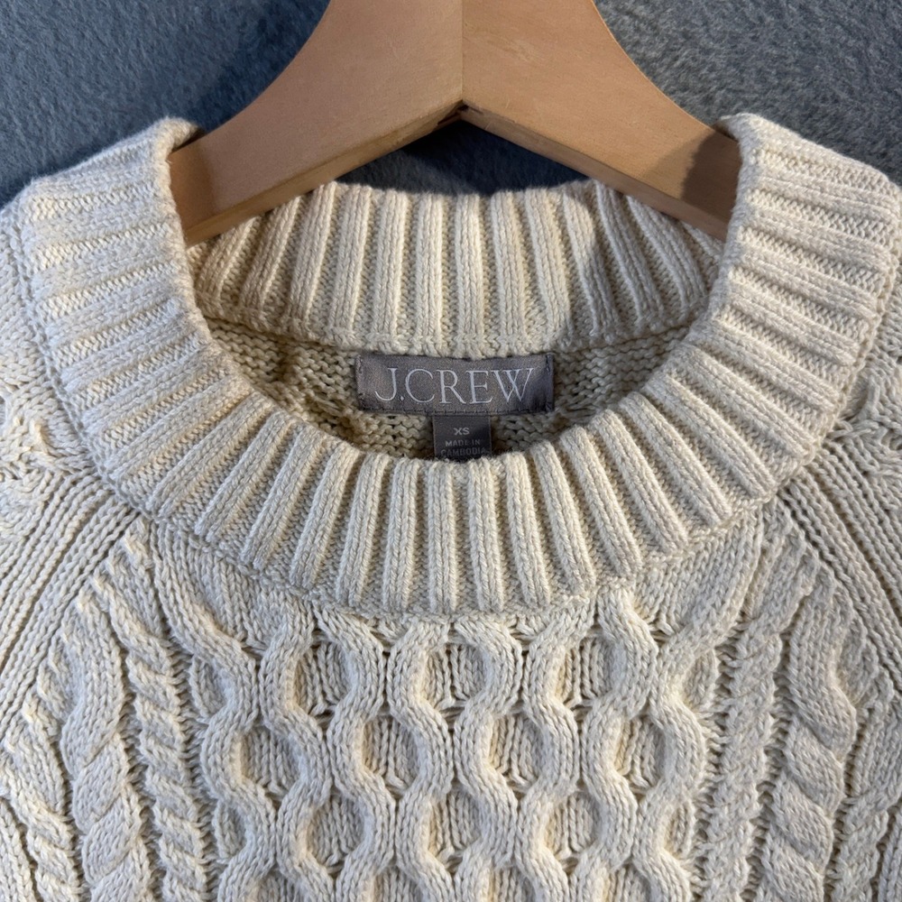 J.Crew Womens Ivory Cotton Cable Knit Crewneck Sweater BV360 XS - Picture 4 of 10